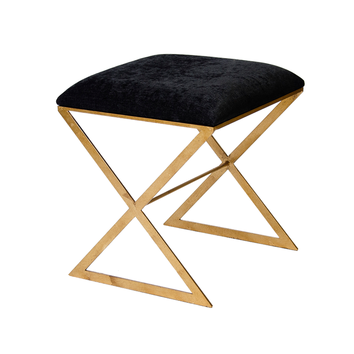 Emani Black Velvet & Gold Leaf Ottoman