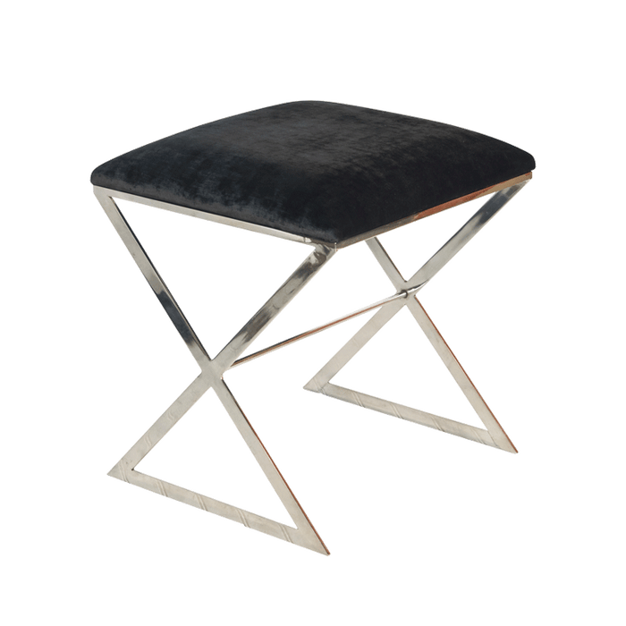 Emani Black Velvet & Silver Ottoman