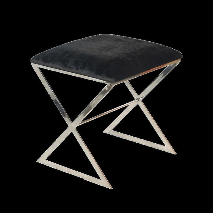 Emani Black Velvet & Silver Ottoman