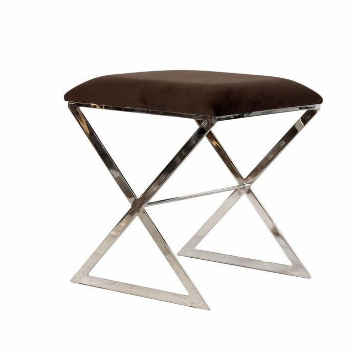 Emani Luxe Brown Velvet & Silver Ottoman