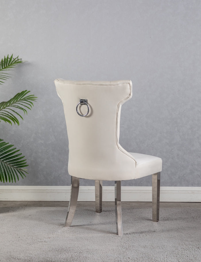 Rosalee Beige Velvet with Chrome Legs & Back Handle Dining Chairs (Set of 2)