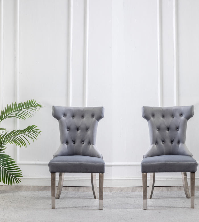 Rosalee Grey Velvet with Chrome Legs & Back Handle Dining Chairs (Set of 2)