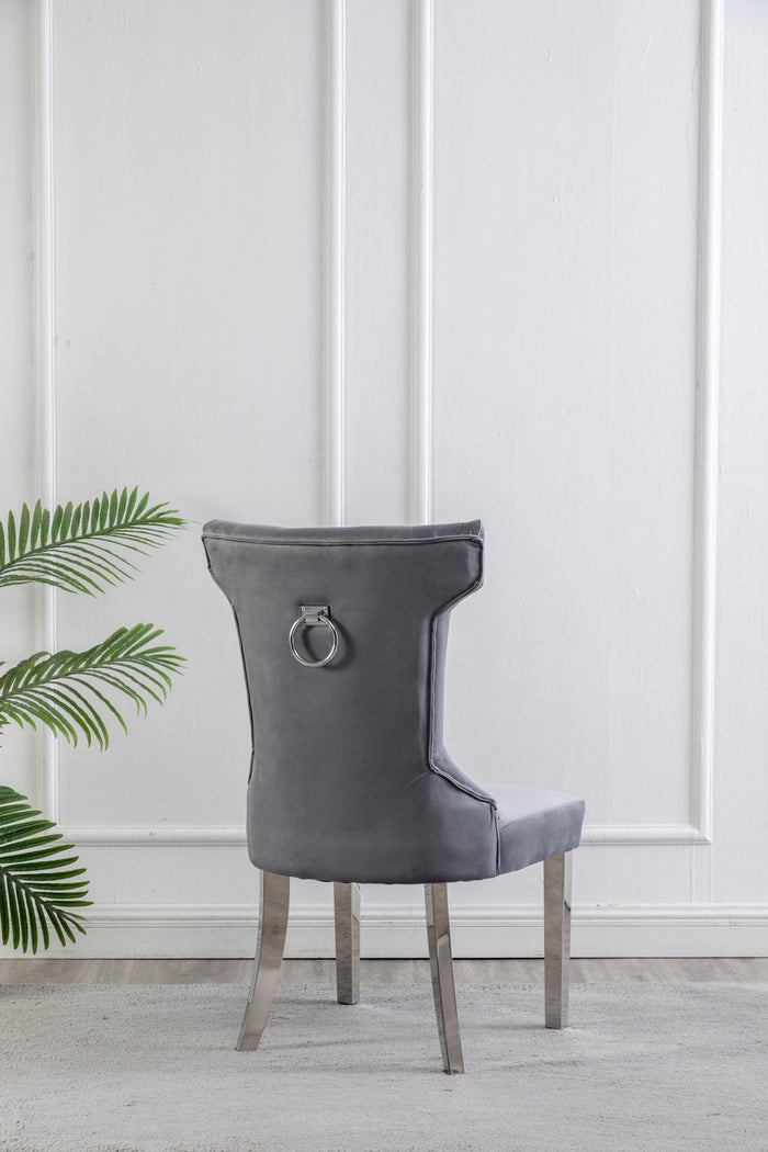 Rosalee Grey Velvet with Chrome Legs & Back Handle Dining Chairs (Set of 2)