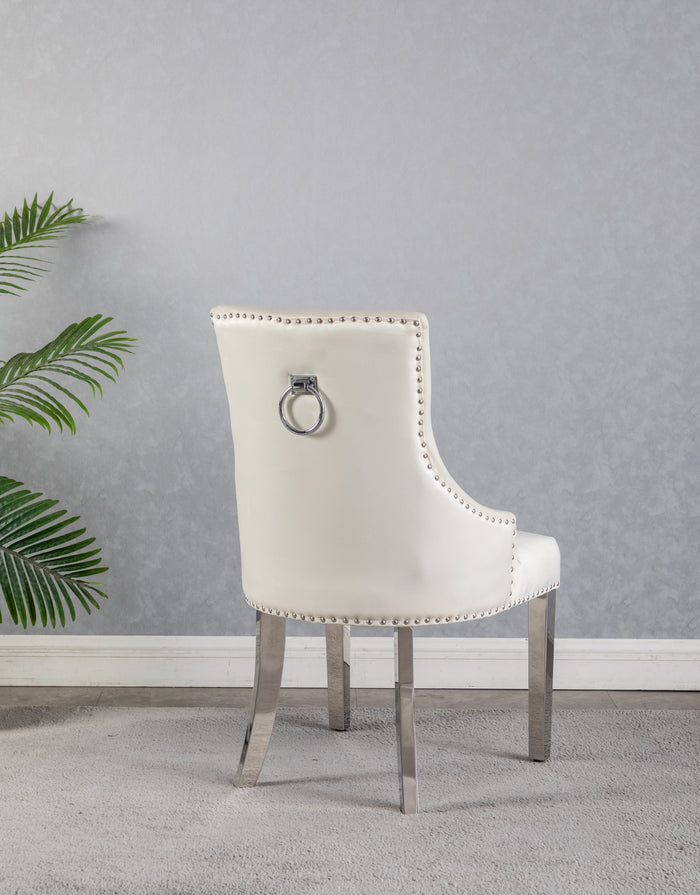 Emmalynn Beige Fabric with Chrome Legs & Back Handle Dining Chairs (Set of 2)