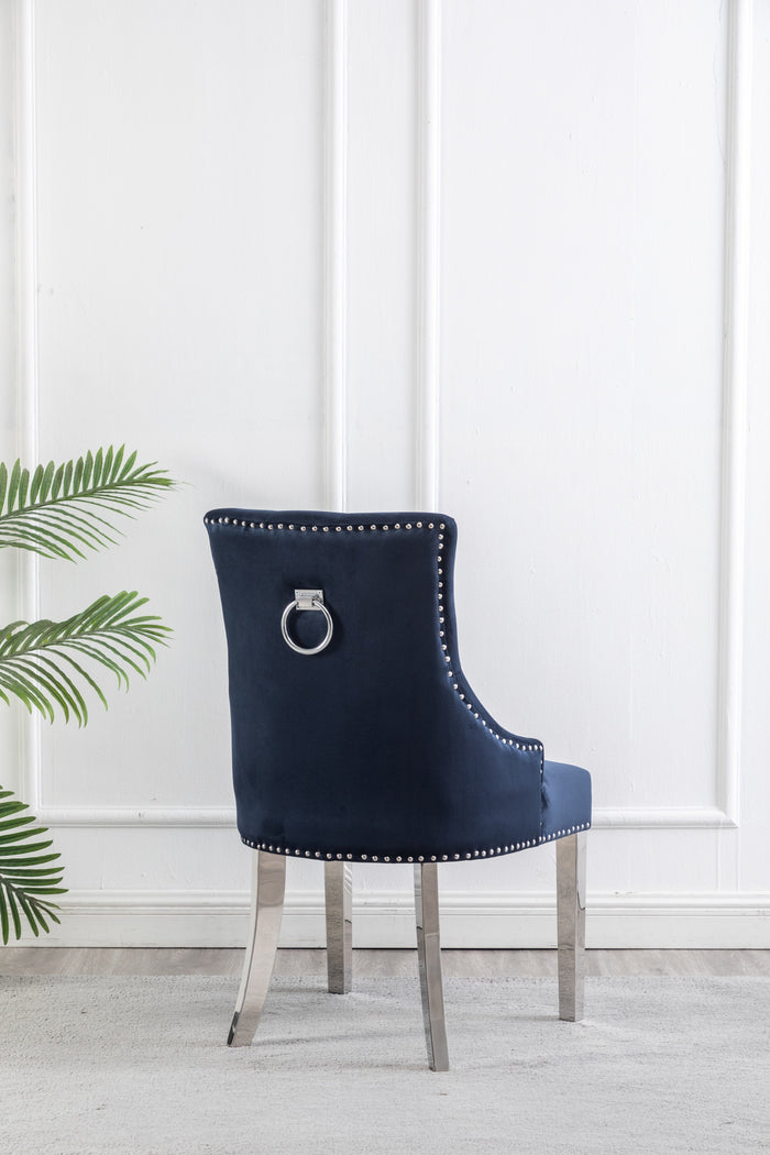 Emmalynn Blue Fabric with Chrome Legs & Back Handle Dining Chairs (Set of 2)