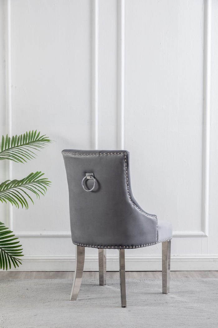 Emmalynn Grey Fabric with Chrome Legs & Back Handle Dining Chairs (Set of 2)