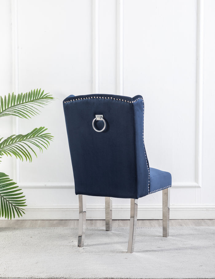 Marianna Blue Fabric with Chrome Legs & Back Handle Dining Chairs (Set of 2)