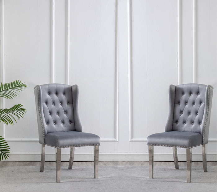 Marianna Grey Fabric with Chrome Legs & Back Handle Dining Chairs (Set of 2)