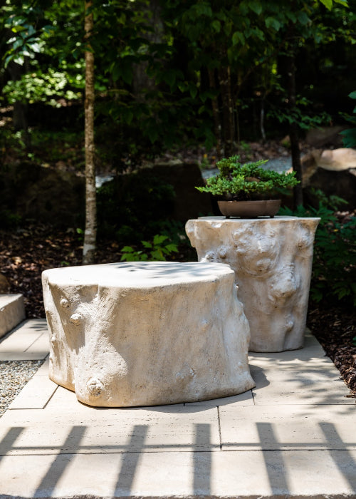 Alba Roman Stone Log Dining Table with 60" Glass Top