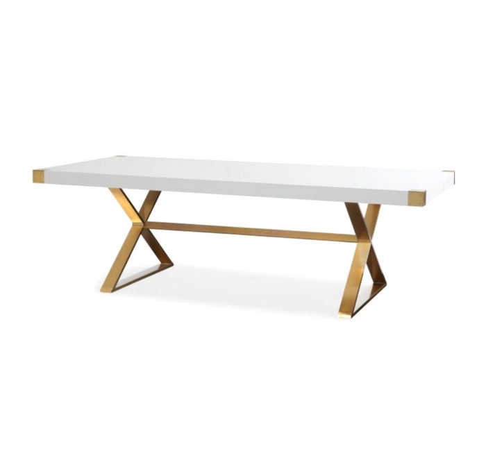 Lanvina White Lacquer and Gold Dining Table - Luxury Living Collection