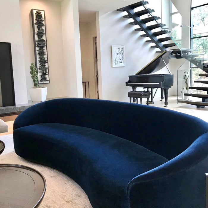 Emilee Indigo Velvet with Dark Walnut Sofa