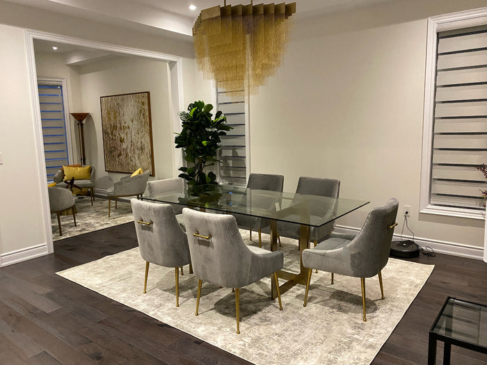 Elspeth 79" Modern Glass & Brass Dining Table
