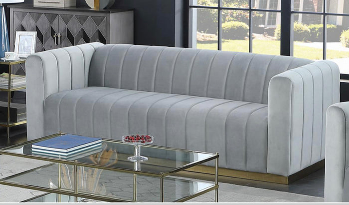 Alyson Grey Velvet with Brushed Gold Stainless Steel Sofa