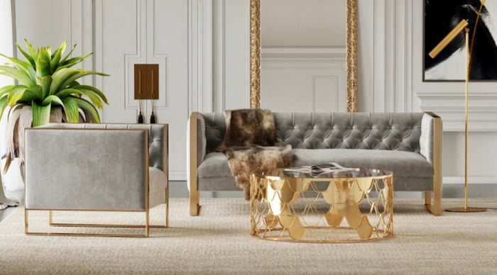 Cybele Modern Grey Velvet & Gold Accent Chair