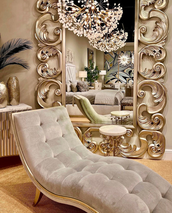 Monroe Grey Velvet Luxury Chaise - Luxury Living Collection