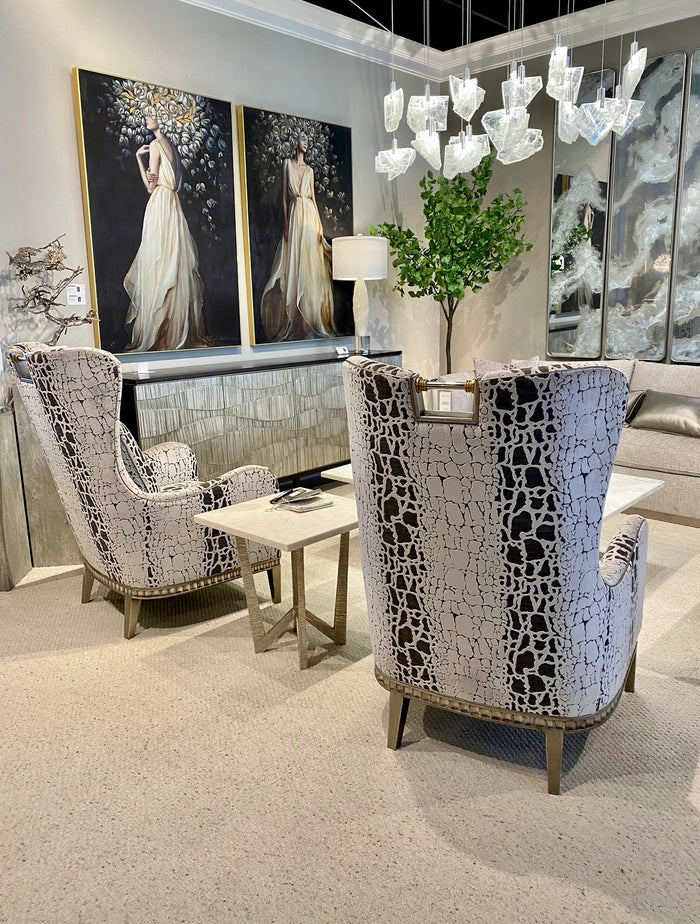 Malissa End Table in Nickel With Marble Top - Luxury Living Collection