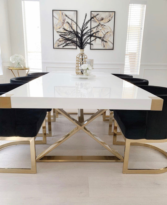 Lanvina White Lacquer and Gold Dining Table - Luxury Living Collection