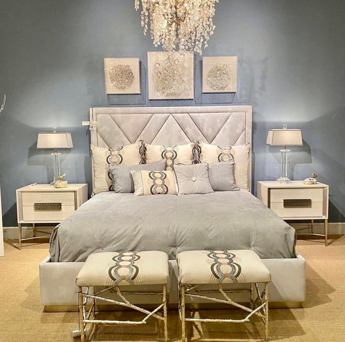 Caliana Branch-Style Base & Embroidered Fabric Ottoman - Luxury Living Collection