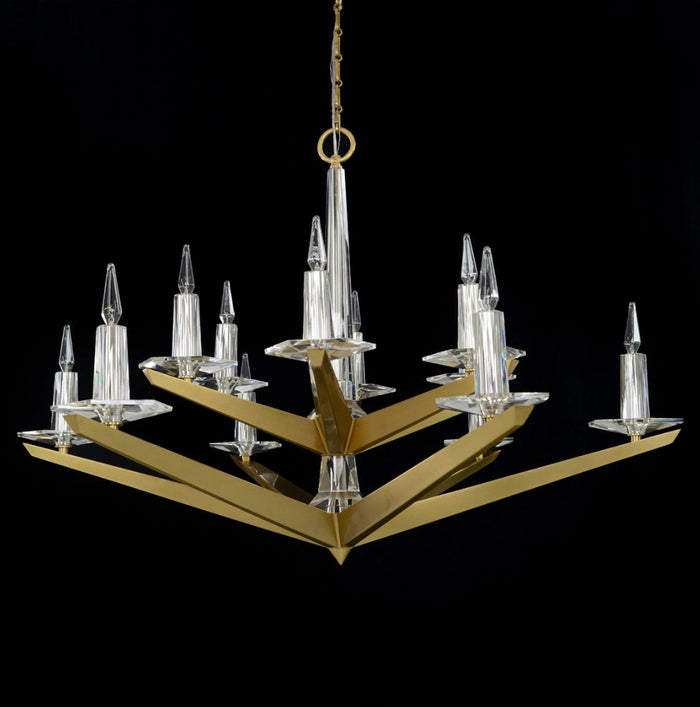 Abbey Crystal & Brass Twelve-Light Chandelier - Luxury Living Collection