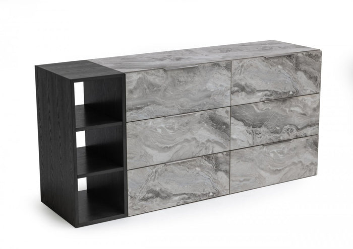 Hills Modern Grey Wash & Faux Marble Dresser
