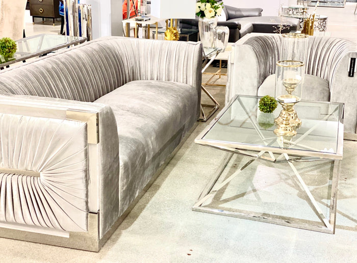 Simone 94" Grey Velvet Sofa