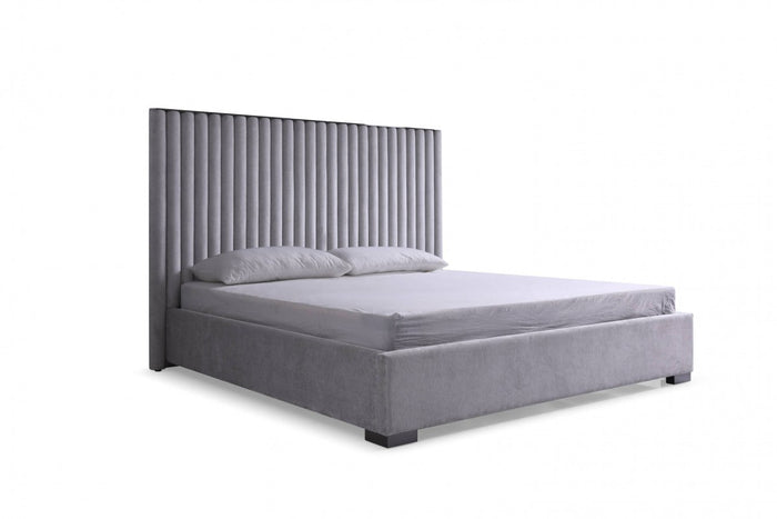 Surya Silver + Grey Velvet Upholstered King Platform Bed