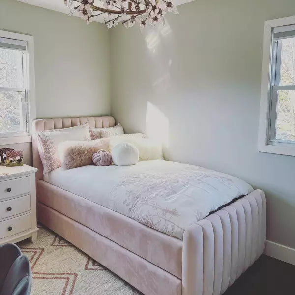 Cassie Blush Velvet Trundle Bed - Luxury Living Collection