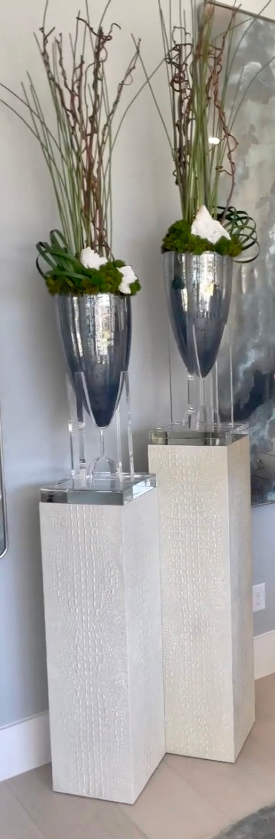 Lyanna Cream Faux Crocodile Pedestals - Luxury Living Collection