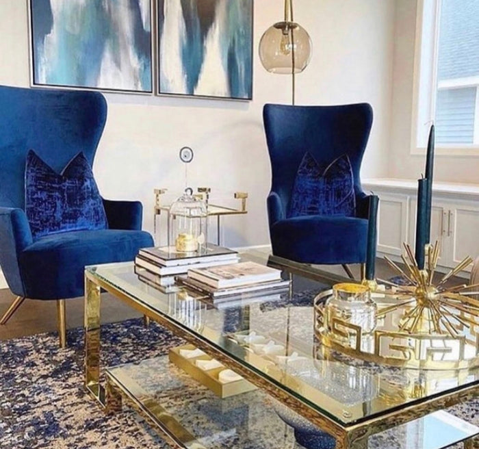 Versailles Blue Velvet Wingback Chair - Luxury Living Collection