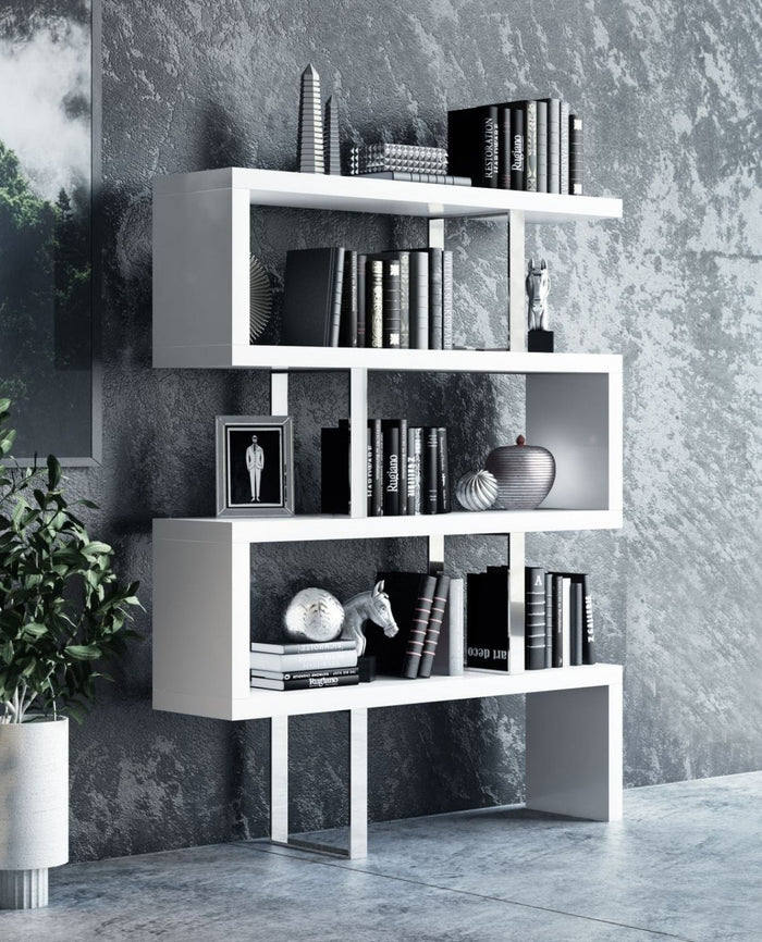 Elexis Modern White High Gloss Bookcase