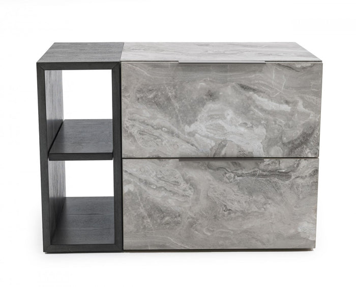 Hills Modern Grey Wash & Faux Marble Nightstand