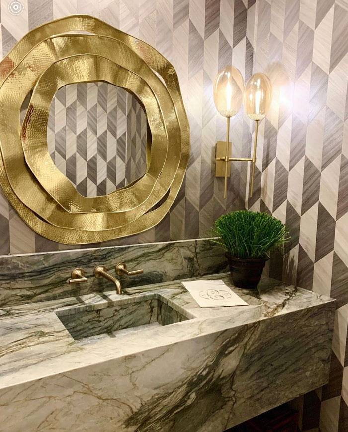 Tabitha 36" Hand Cut Brass Ripple Frame Mirror - Luxury Living Collection