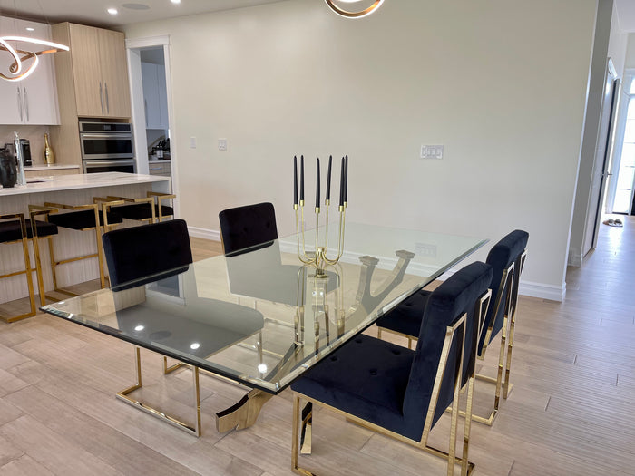 Erra 87" Modern Glass & Gold Dining Table