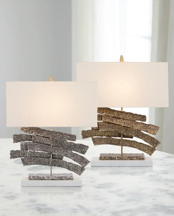 Shani Nickel Crinkle Swoosh Table Lamp - Luxury Living Collection