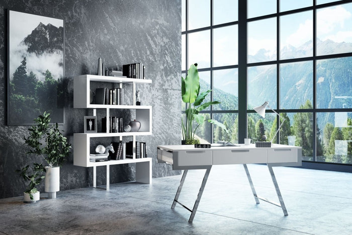 Elexis Modern White High Gloss Bookcase