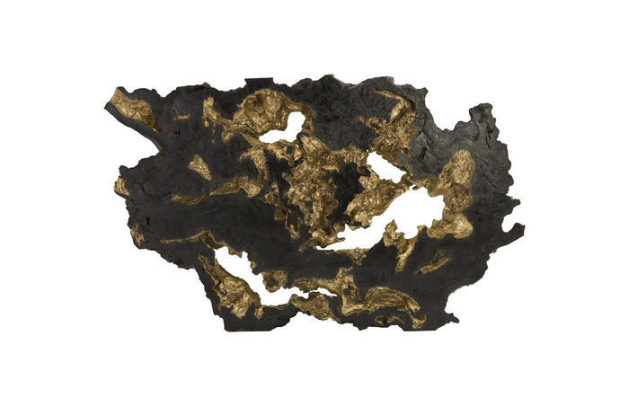 Black Gold Leaf Wood Root Wall Sculpture