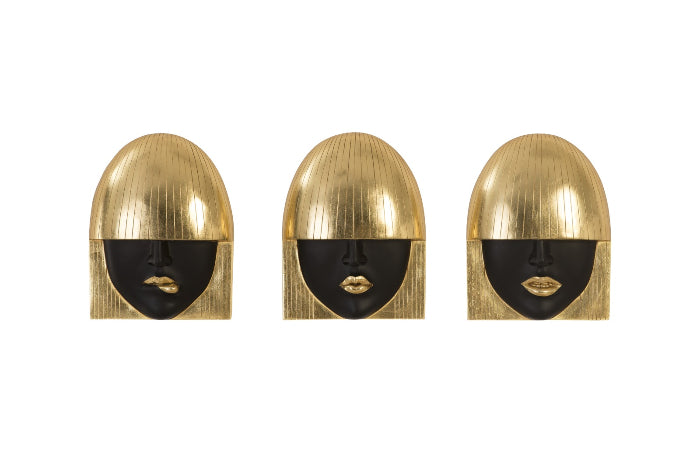 Black & Gold Face Wall Sculptures (Set of Three)