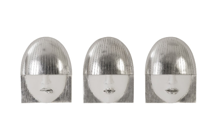 White & Silver Face Wall Sculptures (Set of Three)