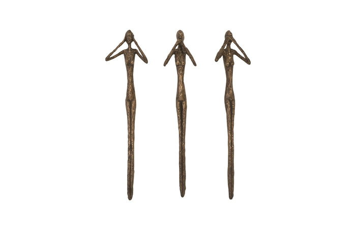 Bronze Speak/See/Hear No Evil Wall Sculptures (Set of Three)