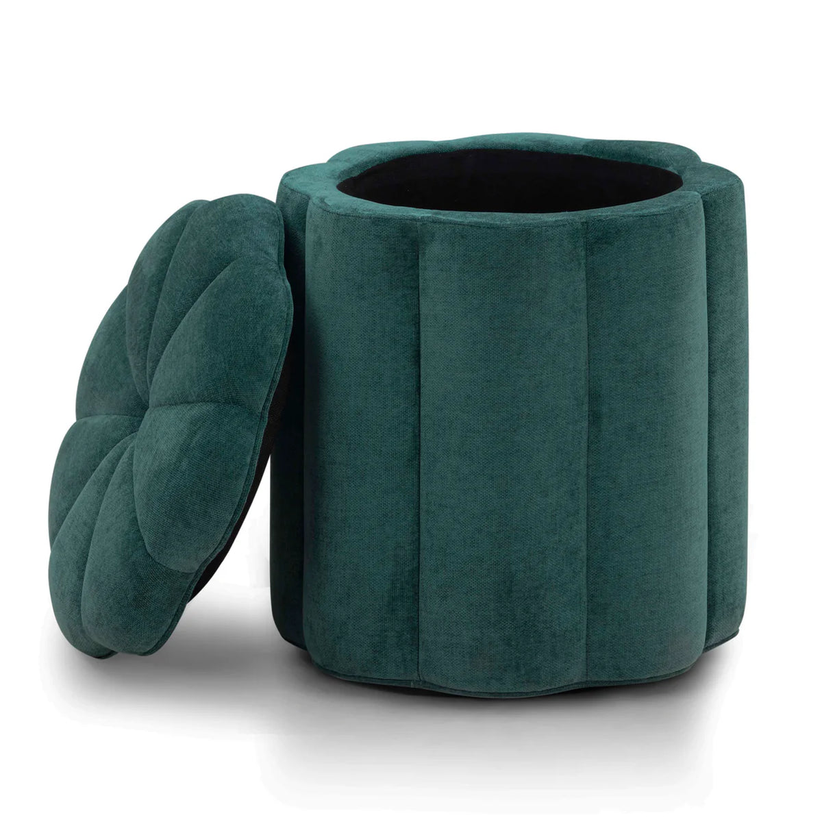 Petals Textured Peacock Performance Velvet Storage Ottoman