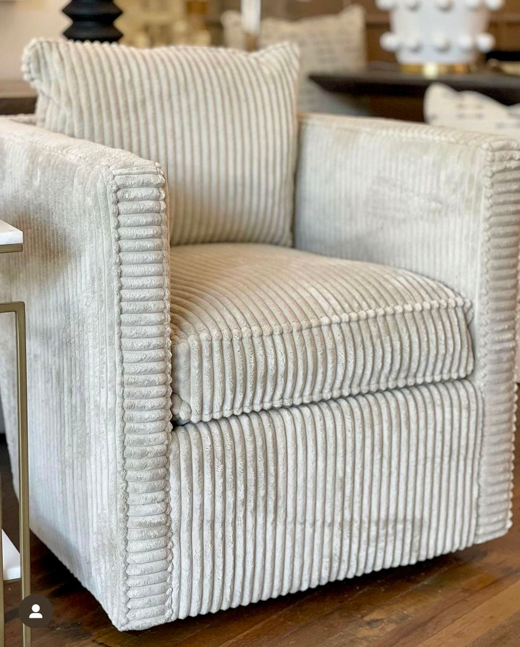 Foster Natural Corduroy Cloud-Like Swivel Accent Chair