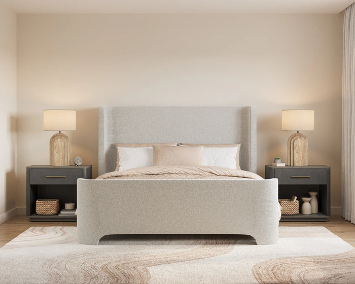 Ives White Bouclé Upholstered Bed