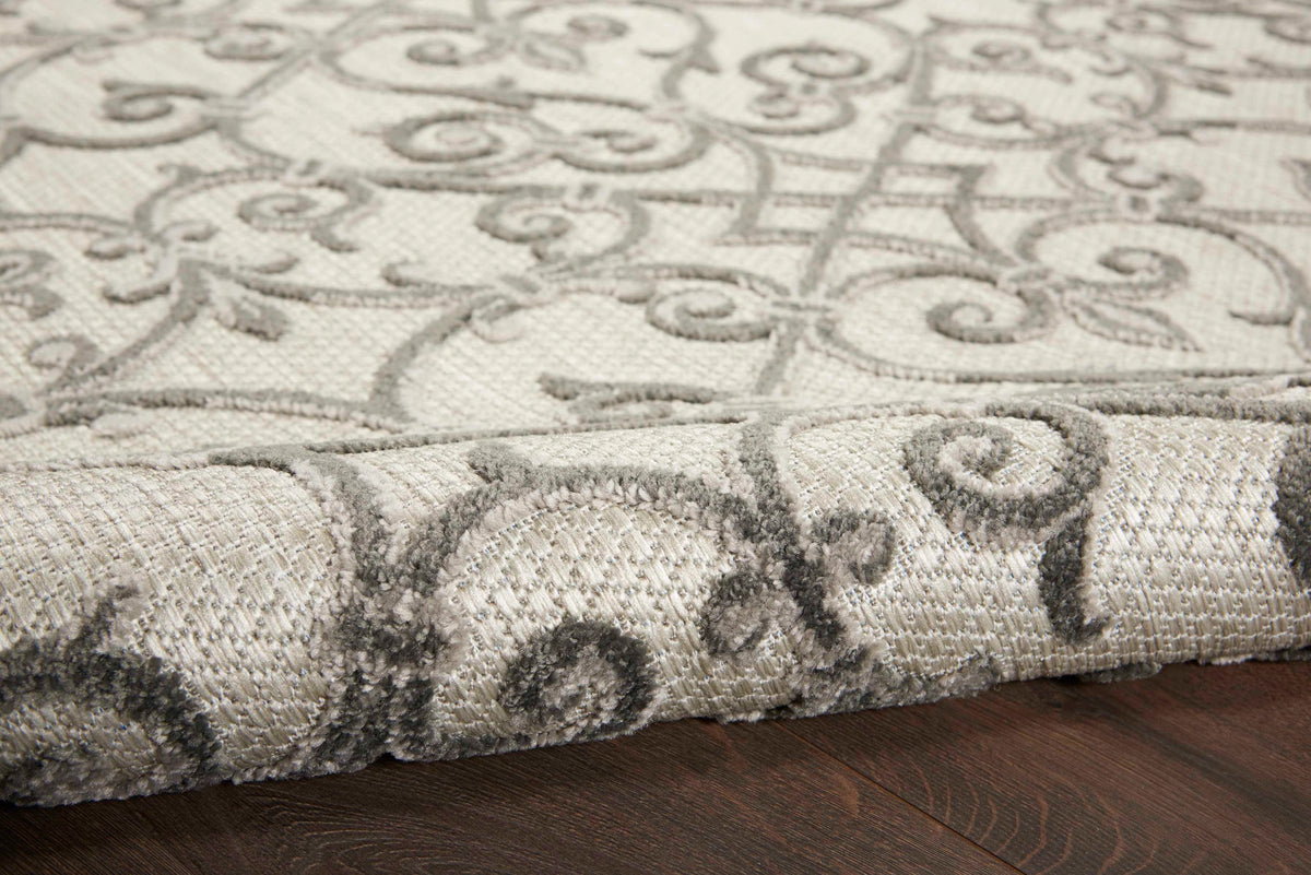 Annitra Indoor/Outdoor Grey Charcoal Vines Design Area Rug - Elegance Collection