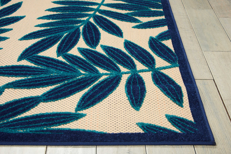 Annitra Indoor/Outdoor Natural Blue Swirling Vines Design Area Rug - Elegance Collection