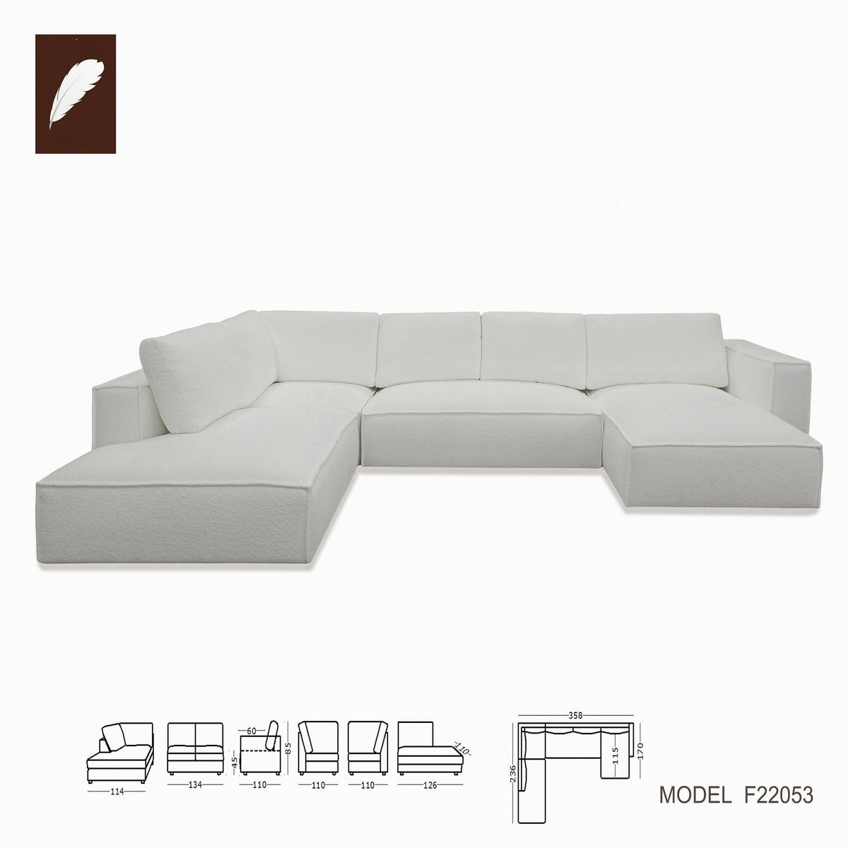 Luce Modern White Fabric Sectional Sofa W/ Right Facing Chaise