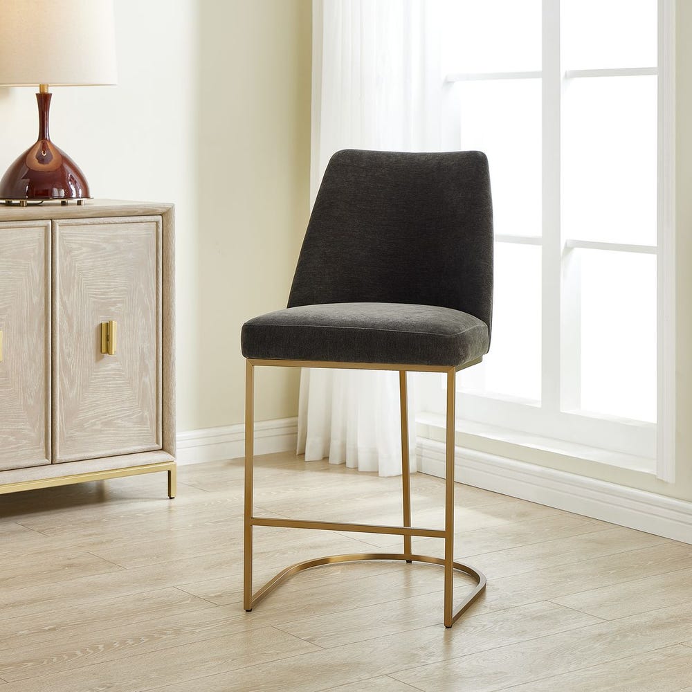 Bianca Sleek Charcoal Velvet  & Brass Counter Stool