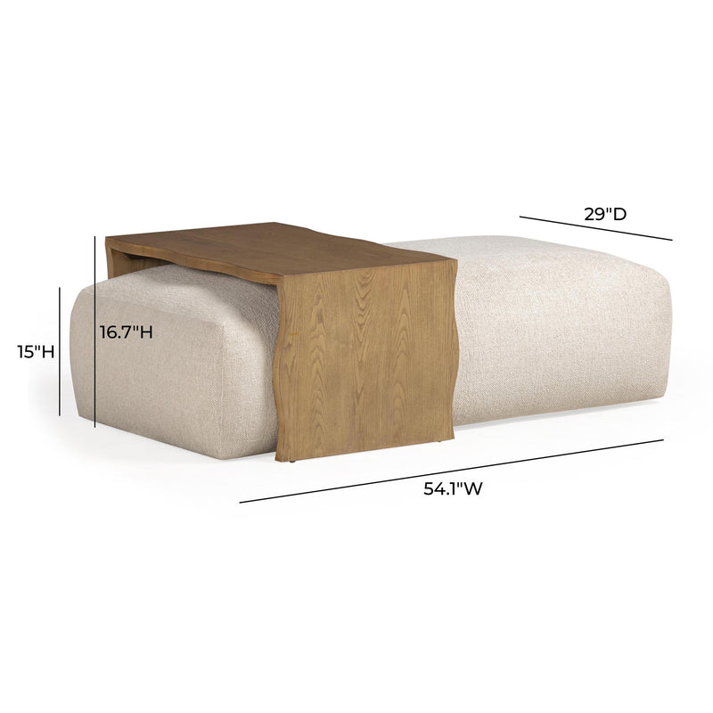 Spencer Cream Performance Basketweave Ottoman with Bridge Table