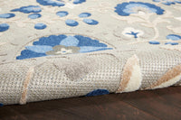 Annitra Indoor/Outdoor Natural Blue Swirling Vines Design Area Rug - Elegance Collection