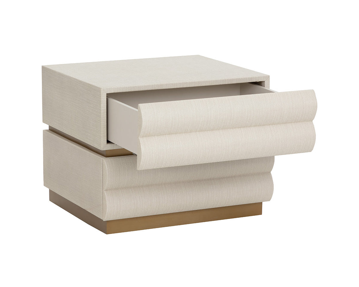 Subira Cream Faux Leather & Wood, Gold Nightstand