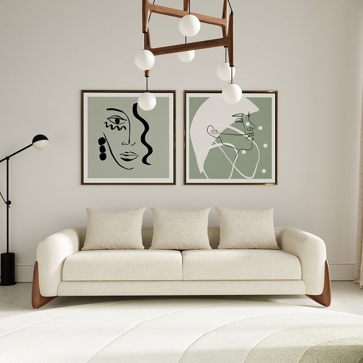 Palacio 100" Cream Fabric and Walnut Sofa